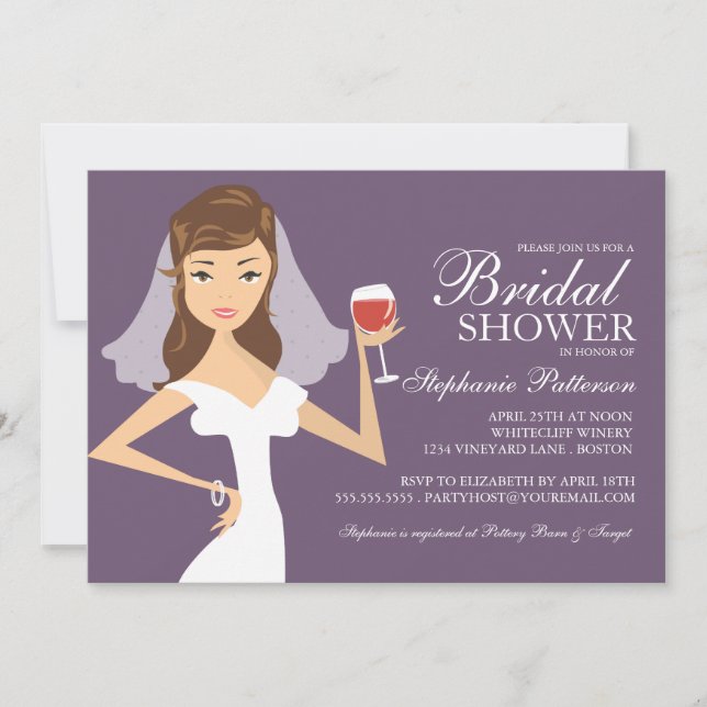 Modern Bride Wine Theme Bridal Shower Invitation (Front)