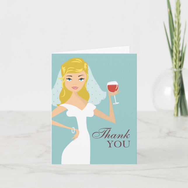 Modern Bride Wine Theme Thank You Card | Teal (Front)
