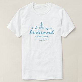 Modern Bridesmaid Blue Script Lake Bachelorette T-Shirt