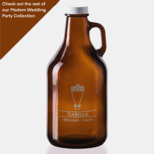 Modern Bridesmaid Custom Name with Bouquet Growler