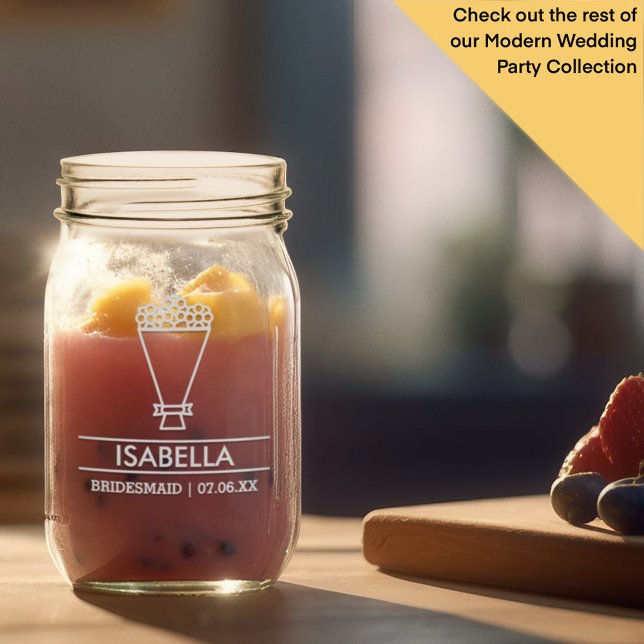Modern Bridesmaid Custom Name with Bouquet Mason Jar (Creator Uploaded)