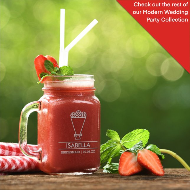 Modern Bridesmaid Custom Name with Bouquet Mason Jar W/ Handle (Creator Uploaded)