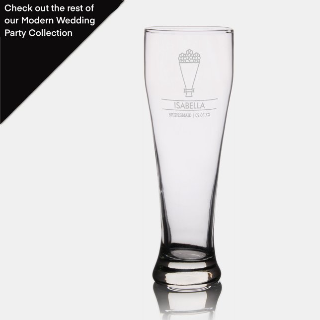 Modern Bridesmaid Custom Name with Bouquet Pilsner Glass (Creator Uploaded)