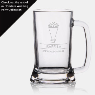 Modern Bridesmaid Custom Name with Bouquet Stein
