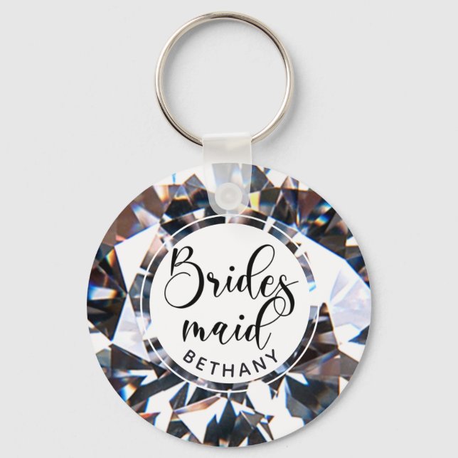 Modern Bridesmaid Diamond Script Personalized Keychain (Front)