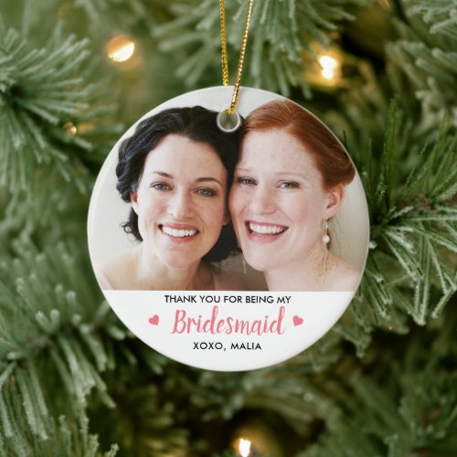 Modern Bridesmaid Photo Personalized Ceramic Ornament