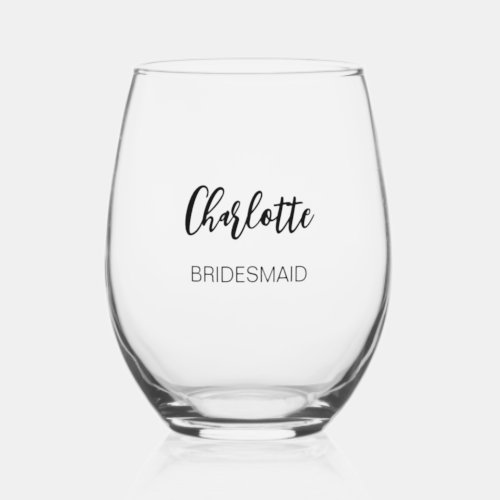Modern Bridesmaid Simple Stemless Wine Glass