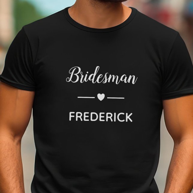 Modern Bridesman With Name In White Wedding T-Shirt (Creator Uploaded)