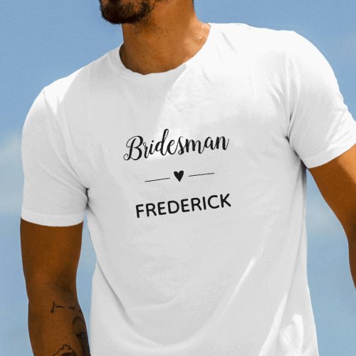 Modern Bridesman With Name Monogram Wedding T_Shirt