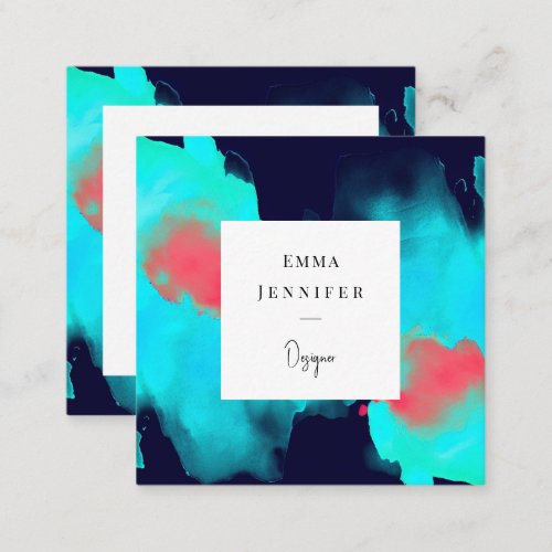 Modern Bright Abstract blue Painted Pattern  Square Business Card