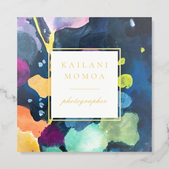 Modern Bright Abstract Painted Pattern Foil Business Cards (Front)
