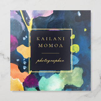 Modern Bright Abstract Painted Pattern Foil Business Cards