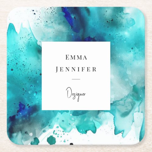 Modern bright Abstract Painted Pattern  Square Paper Coaster