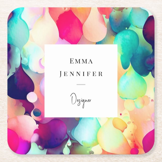 Modern Bright Abstract Pink Painted Pattern  Square Paper Coaster (Front)