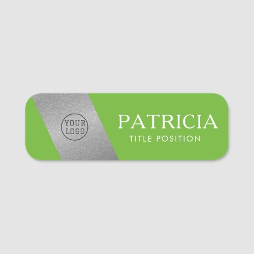 Modern Bright Apple Green And Silver Glitter Logo Name Tag