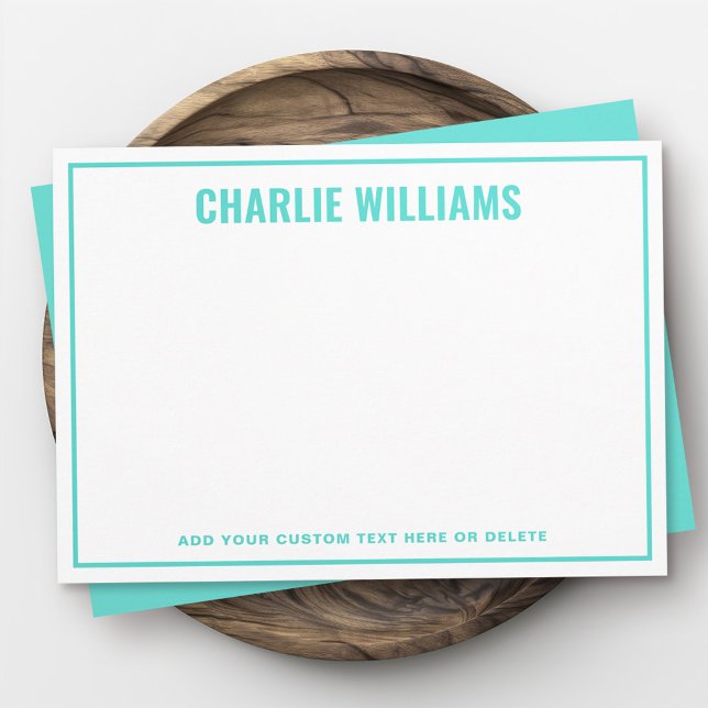 Modern bright aqua blue name border blank note card (Modern bright aqua blue name border blank note card)