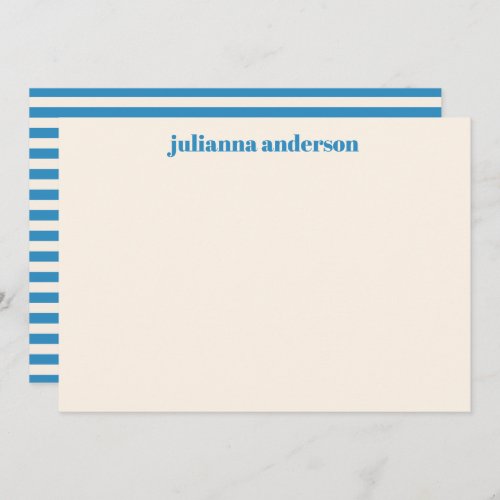 Modern Bright Blue Bold Striped Personalized Name Note Card