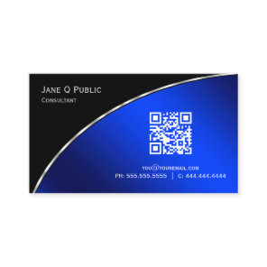 Modern  Bright Blue QR Elegant Professional Business Card
