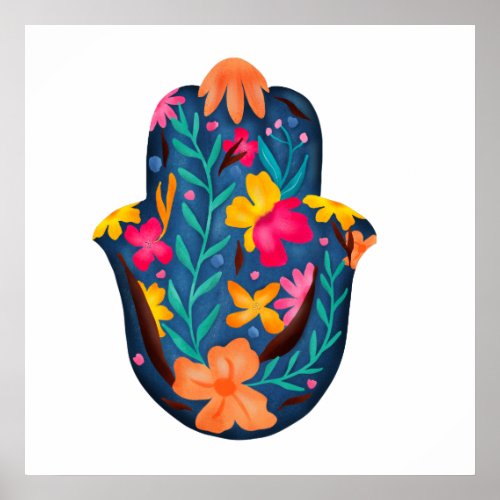 Modern bright boho floral hamsa hand of fatima poster