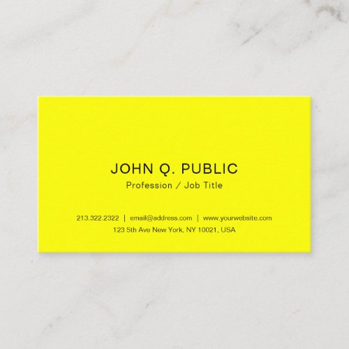 Modern Bright Brilliant Neon Yellow Template Business Card