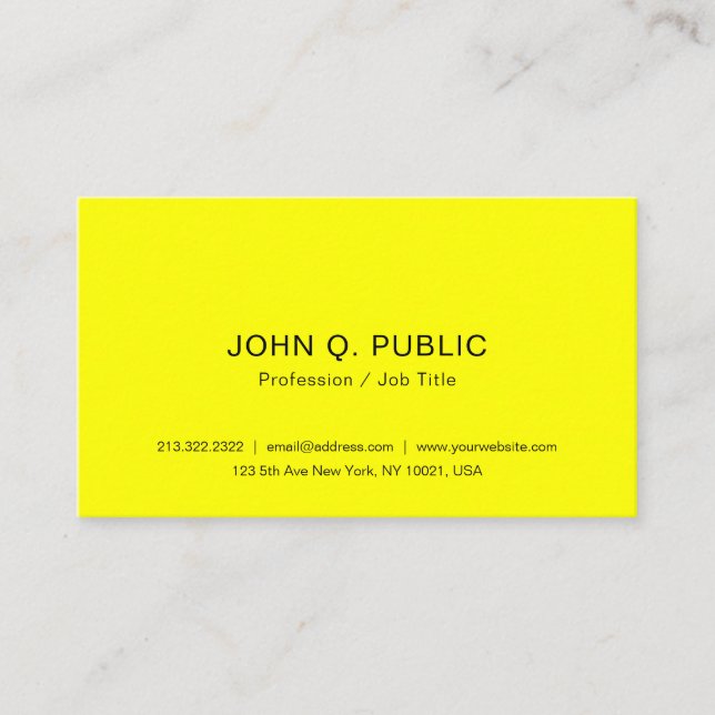 Modern Bright Brilliant Neon Yellow Template Business Card (Front)