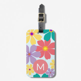 Modern Bright Cheerful Flower Pattern Monogrammed Luggage Tag