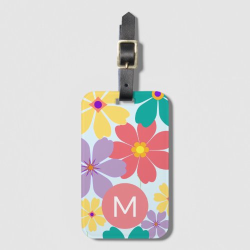 Modern Bright Cheerful Flower Pattern Monogrammed Luggage Tag