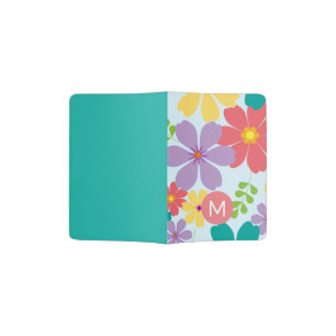 Modern Bright Cheerful Flower Pattern Monogrammed Passport Holder