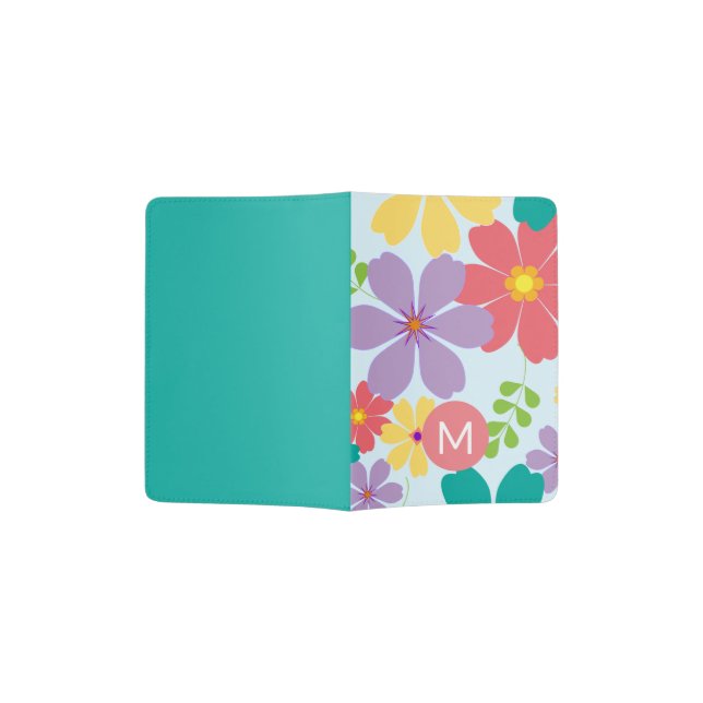 Modern Bright Cheerful Flower Pattern Monogrammed Passport Holder (Opened)