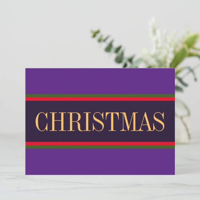 Modern Bright CHRISTMAS" Ribbon. Purple Red Green Holiday Card (Standing Front)