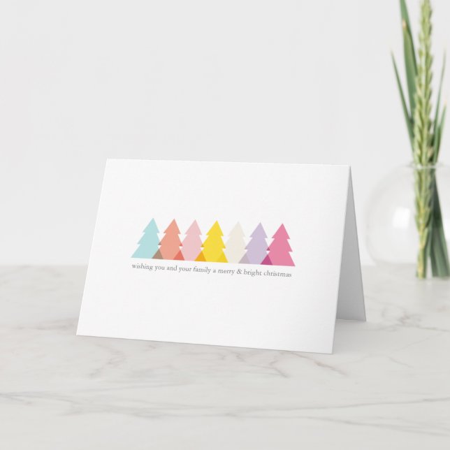 Modern Bright Christmas Trees Folded Holiday Card (Front)