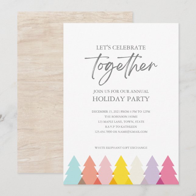 Modern Bright Christmas Trees Party Invitation (Front/Back)