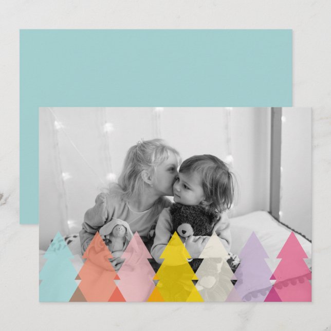 Modern Bright Christmas Trees Photo Holiday Card (Front/Back)