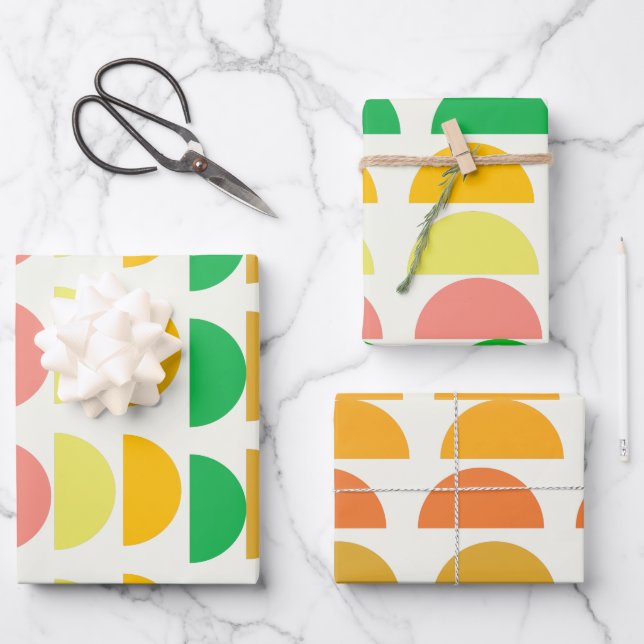 Modern Bright Citrus Geometric Shapes Design Wrapping Paper Sheets (Front)