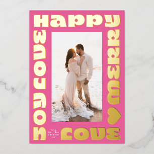 modern bright colorful christmas blush one photo foil holiday card