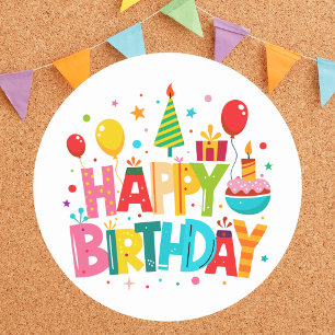 Modern Bright Colorful Classic Happy Birthday  Round Sticker
