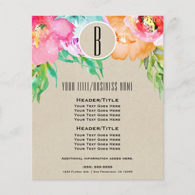 Modern Bright Colorful Floral Watercolor Flyer (Front)