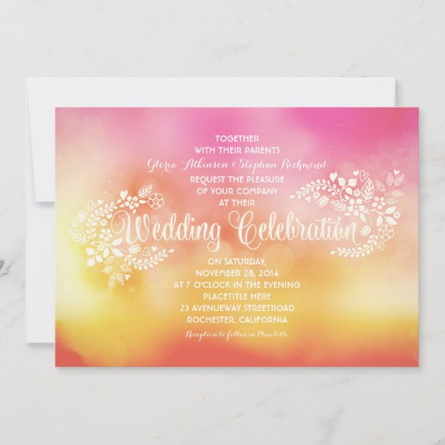 Modern bright colorful floral wedding invitations (Front)