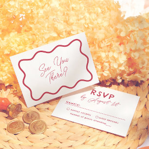 Modern Bright Colorful Retro Wavy Frame Wedding RSVP Card