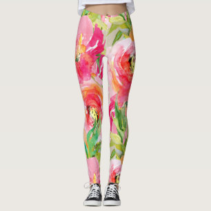 Modern Bright Colorful Rustic Floral Watercolor Leggings