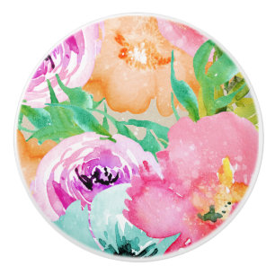Modern Bright Colorful Spring Floral Watercolor Ceramic Knob