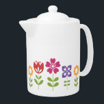 Modern Bright Colorful Spring Flowers Teapot<br><div class="desc">Rows of flowers in bright bold colors.</div>