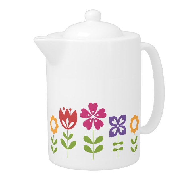 Modern Bright Colorful Spring Flowers Teapot (Right)