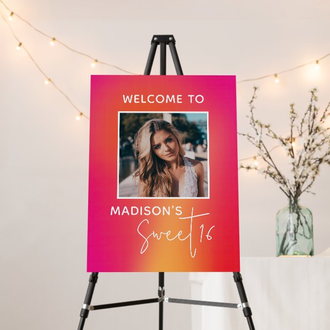 Modern Bright Colors Sweet 16 Photo Welcome Sign  (In Situ (Stand))