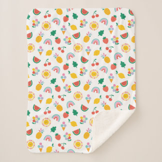 Modern Bright Colourful Smiling Suns and Rainbows Sherpa Blanket