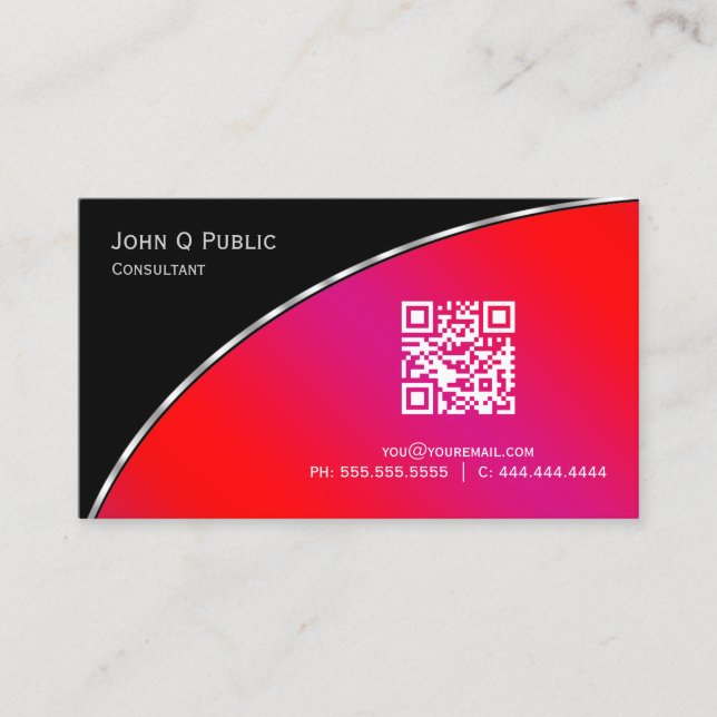 Modern  Bright Crimson QR Elegant Professional Business Card (Front)