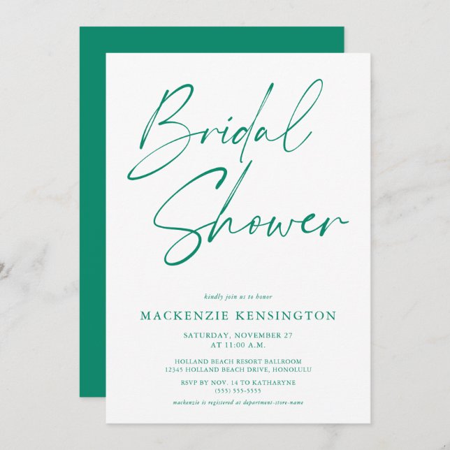 Modern Bright Emerald Green Bridal Shower Invitation (Front/Back)
