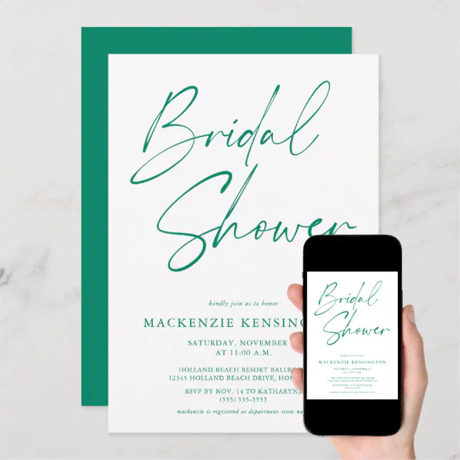 Modern Bright Emerald Green Bridal Shower Invitation Zazzle