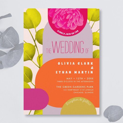 Modern bright Festival Garden Geometric Wedding Invitation