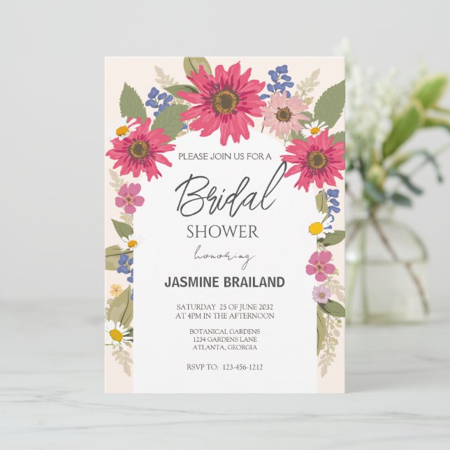Modern Bright Floral Arch Bridal Shower Invitation (Standing Front)